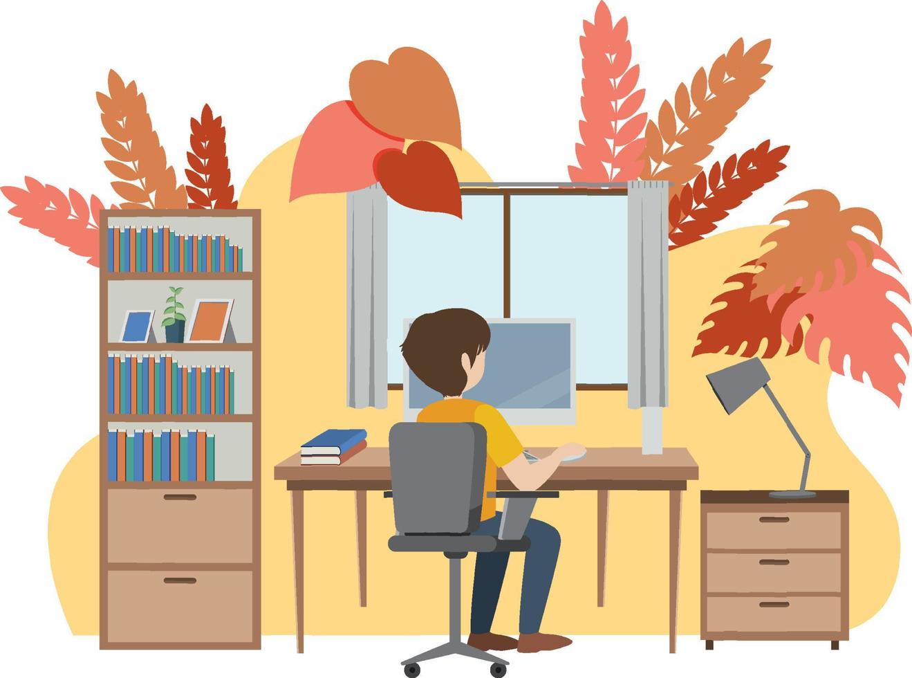 Man working on computer in the room vector