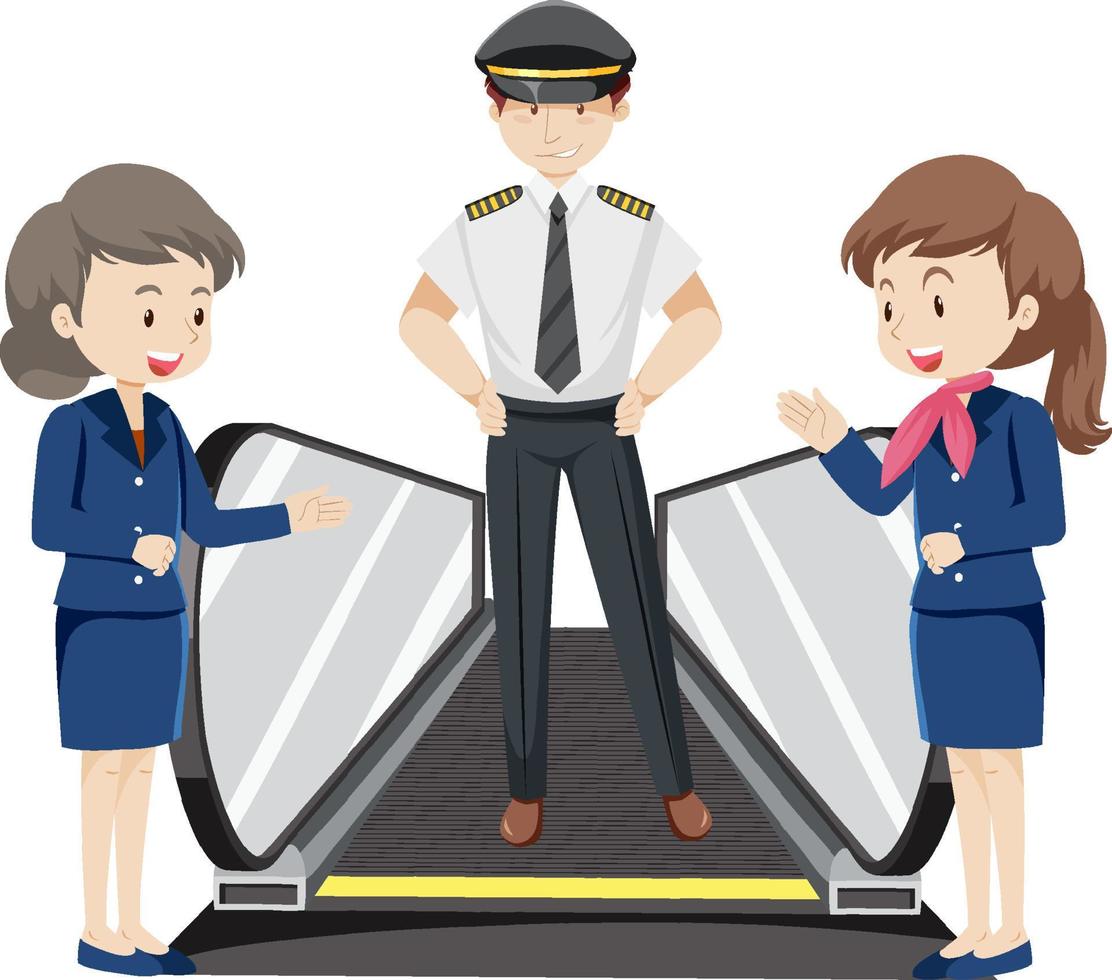 Aircrews standing on moving walkway vector