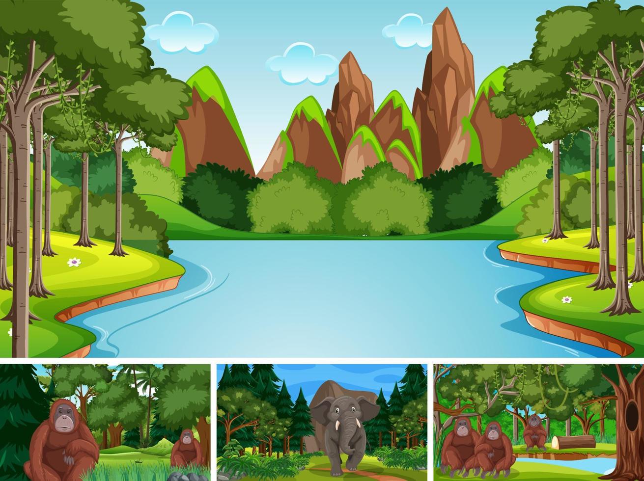 escena con animales salvajes en el bosque vector