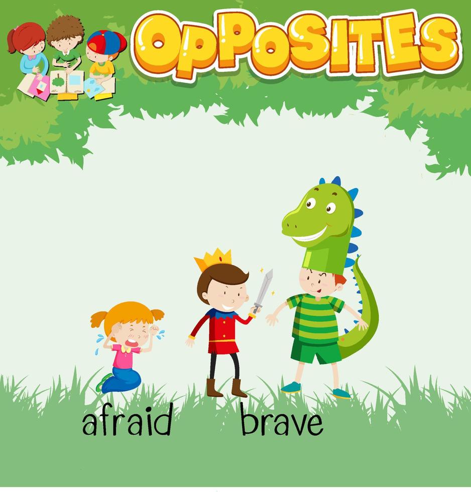 Opposite words for afraid and brave vector