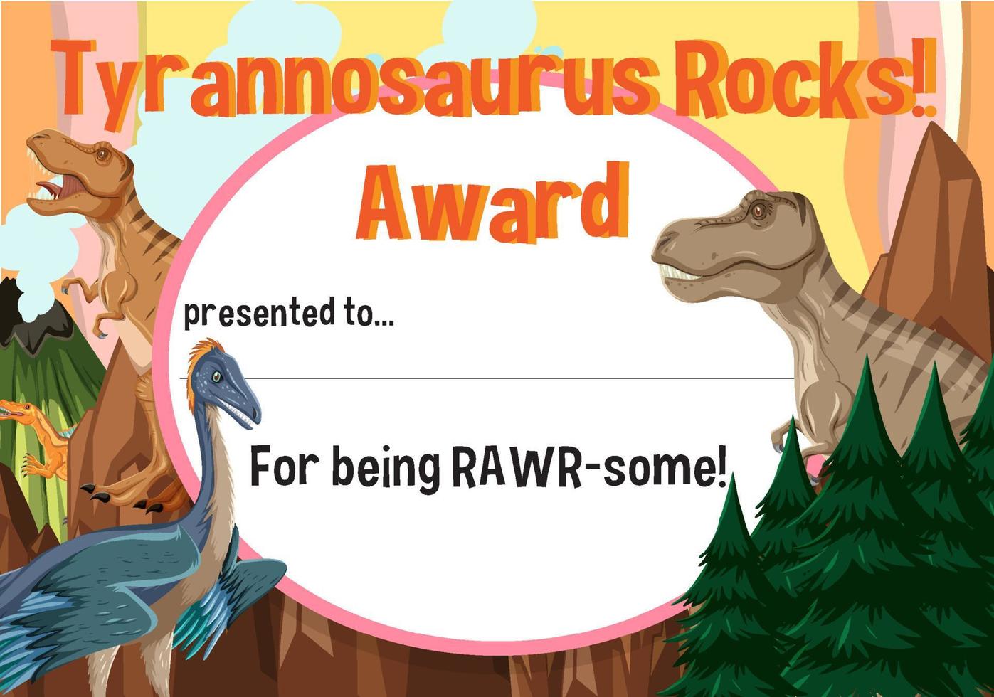 Certificate template with dinosaur vector