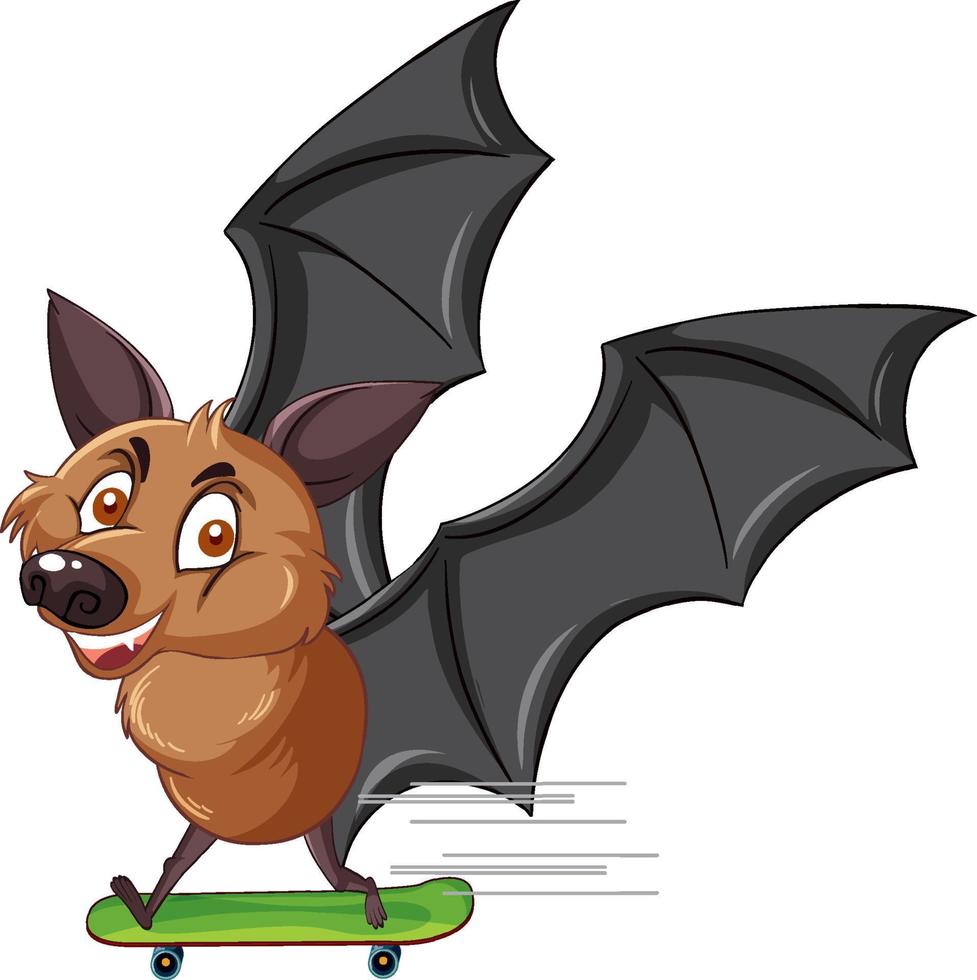Cartoon bat on skateboard on white background vector