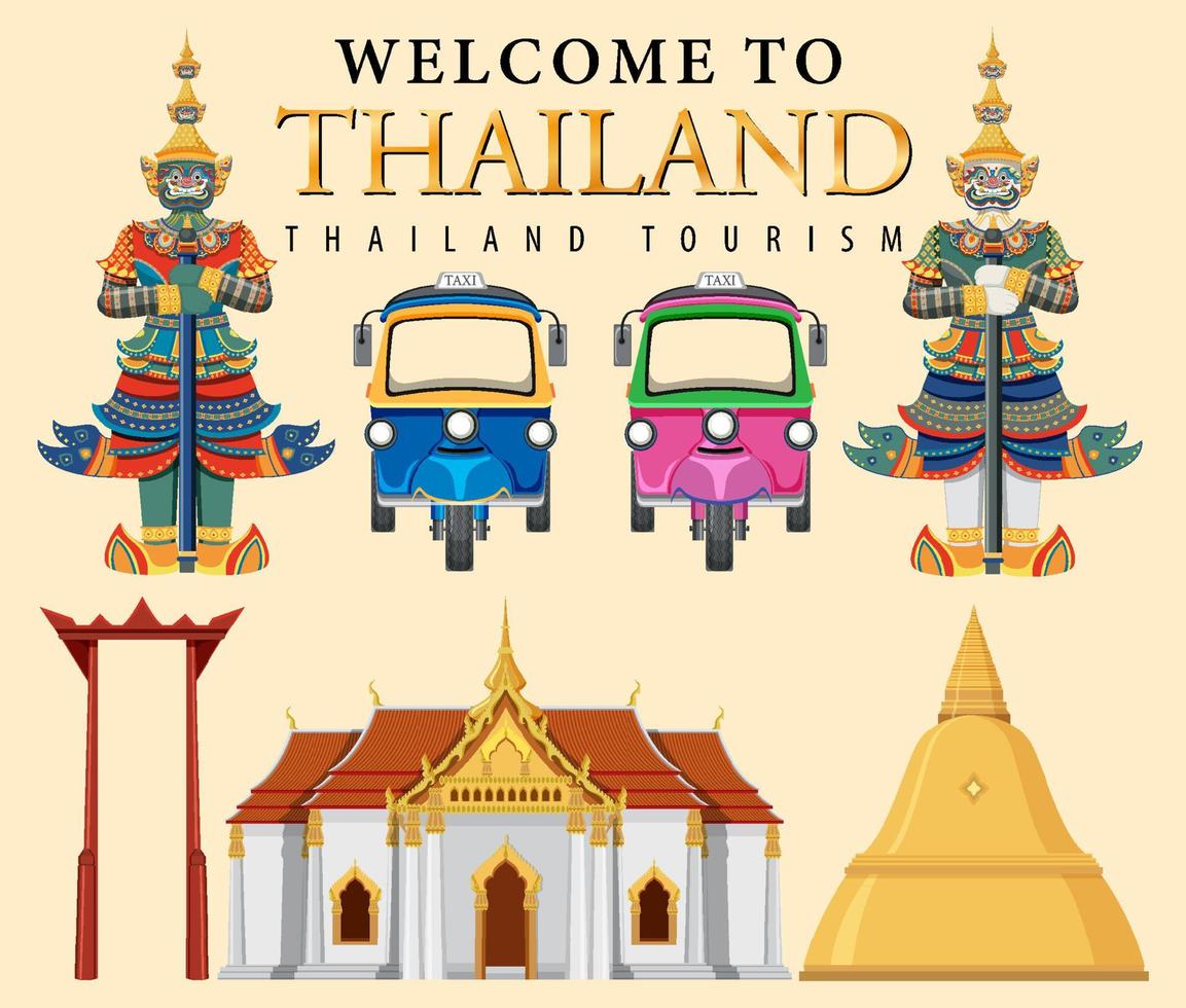 Thailand iconic tourism attraction background vector