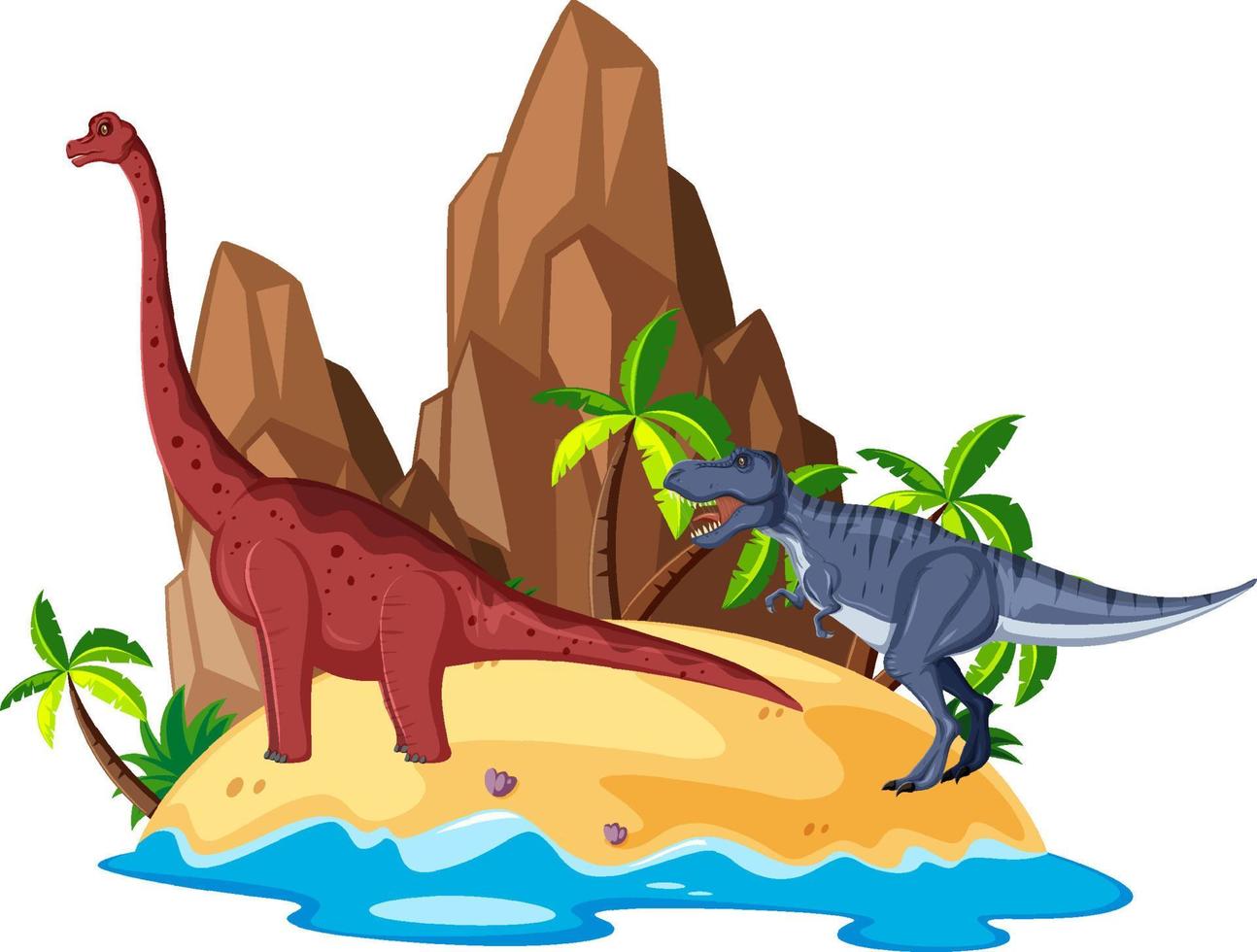 Scene with dinosaurs on island vector