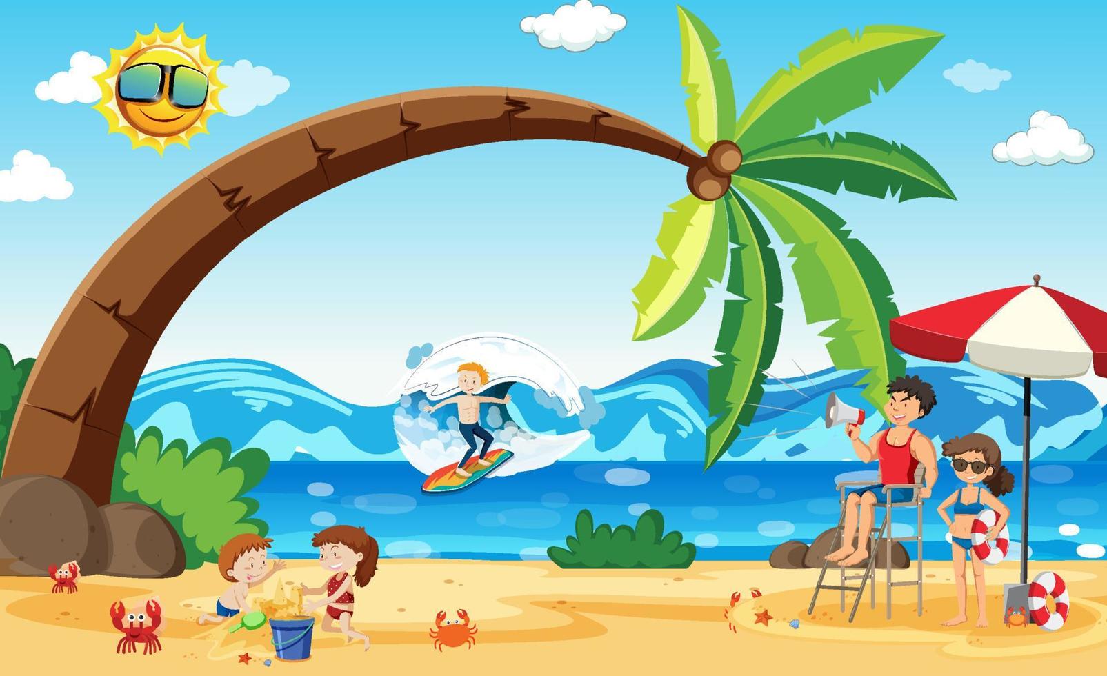 children playing at beach in summer vector