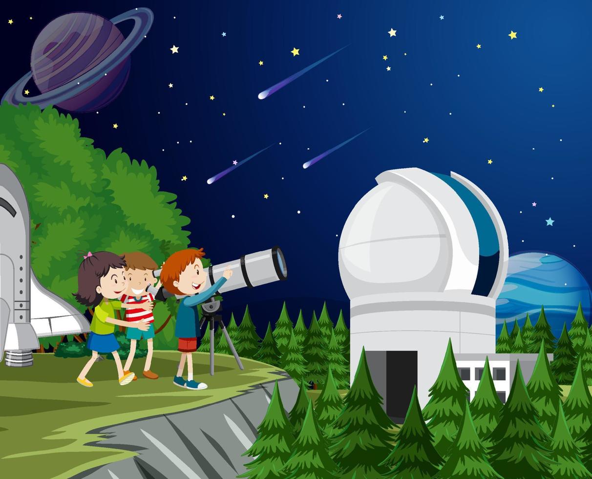 A Kids Looking at the planet with Telescope vector