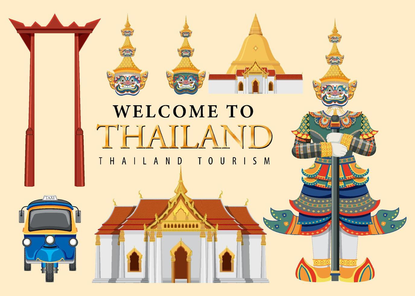 Thailand iconic tourism attraction background vector