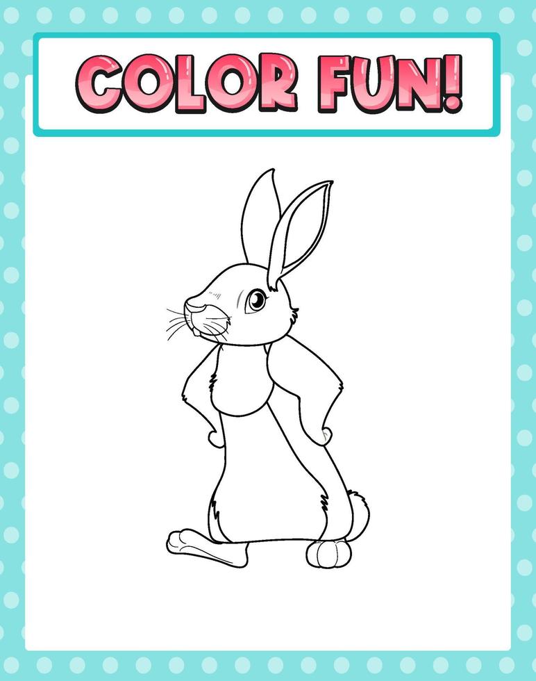 Worksheets template with color fun text and rabbit outline vector