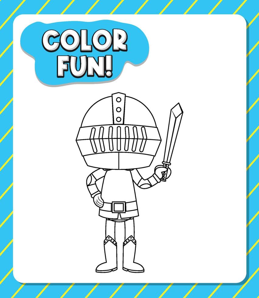 Worksheets template with color fun text and knight outline vector