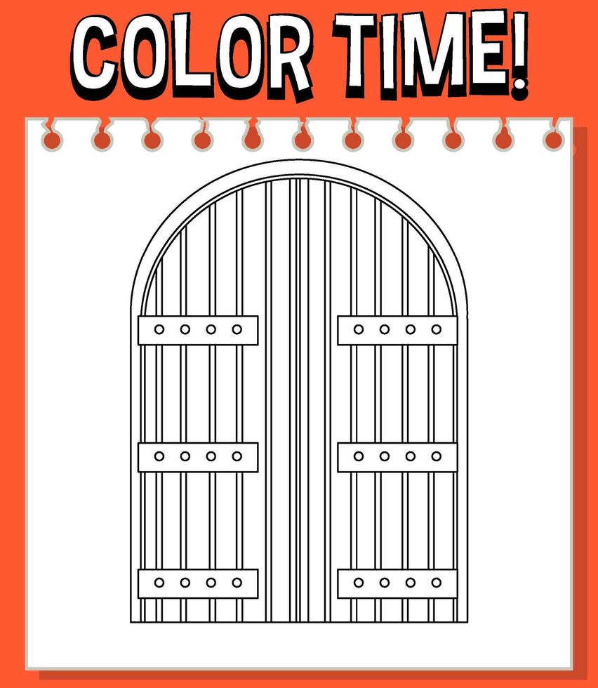 Worksheets template with color time text and door outline vector