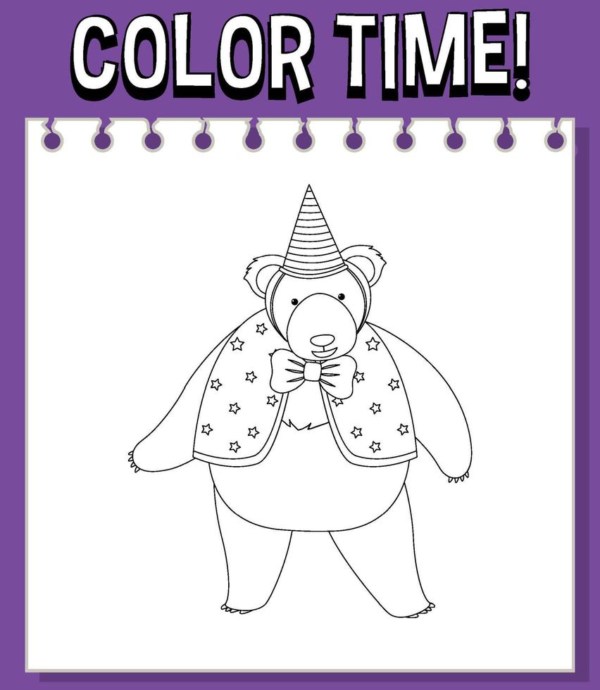 Worksheets template with color time text and bear outline vector