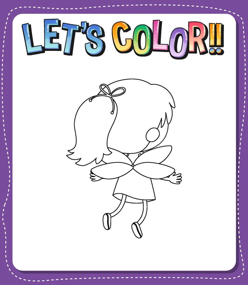 Worksheets template with lets color text and angel outline vector