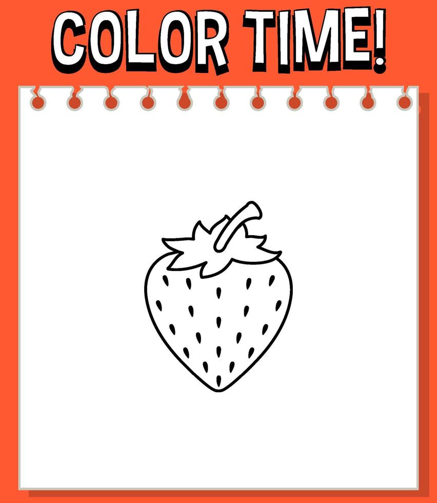 plantilla de hojas de trabajo con contorno de fresa de texto de tiempo de color vector