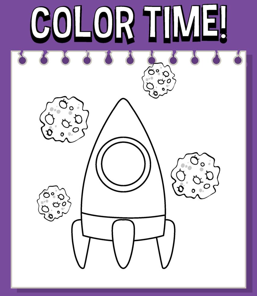 Worksheets template with color time text and rocket outline vector