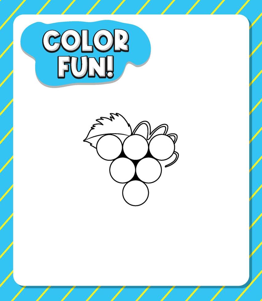 Worksheets template with color fun text and grape outline vector