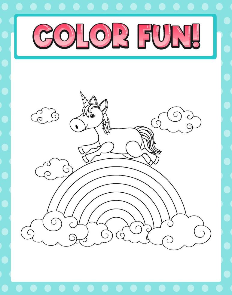 Worksheets template with color time text and Unicorn outline vector