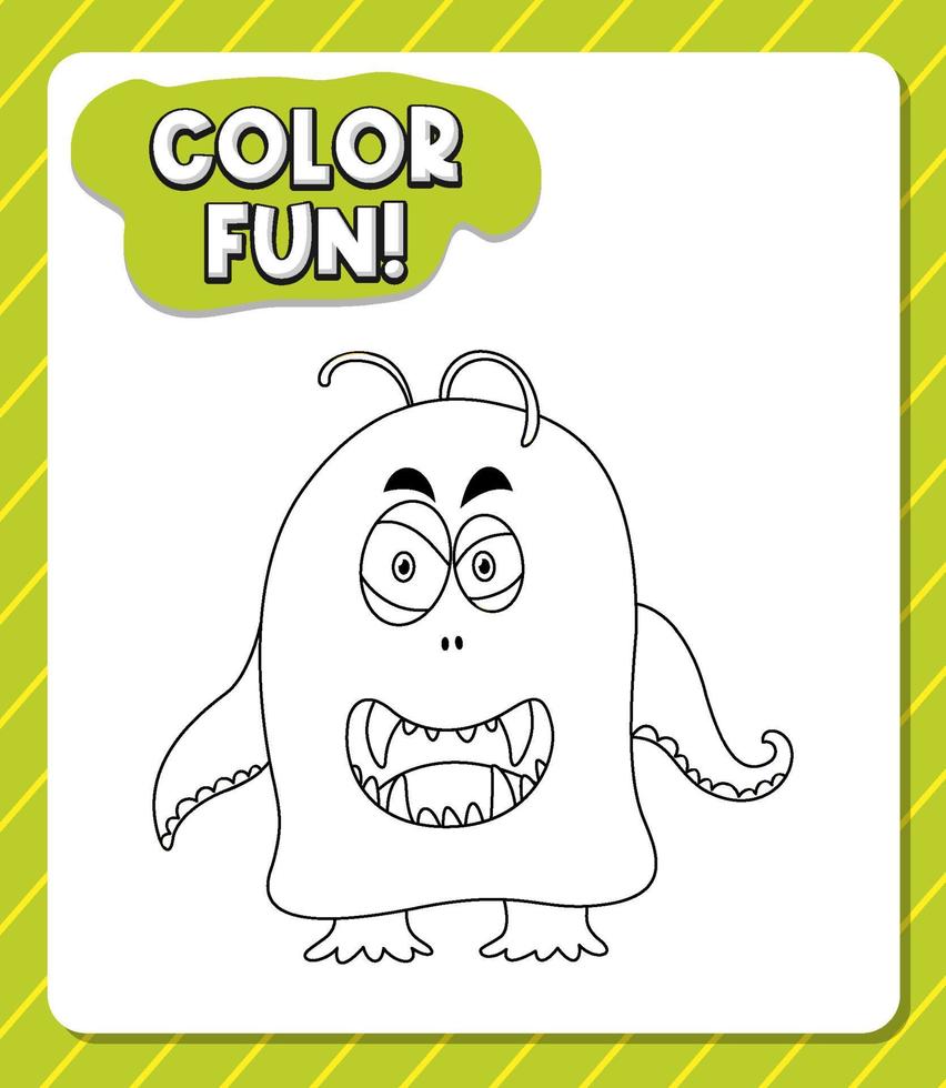 Worksheets template with color fun text and monster  outline vector