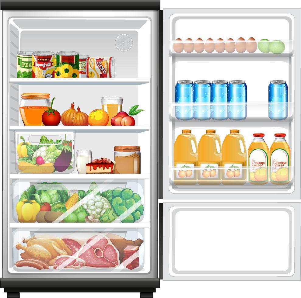 Refrigerator with lots of food vector