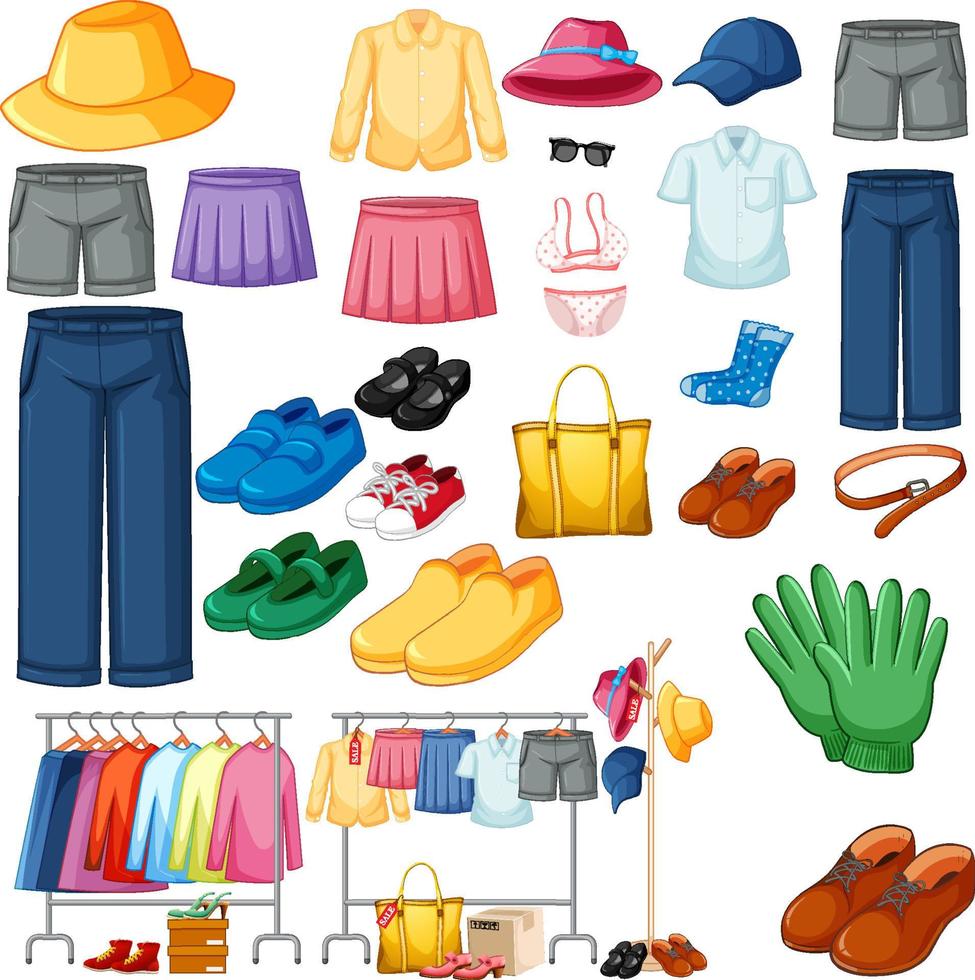 A set of different cloth on white background vector
