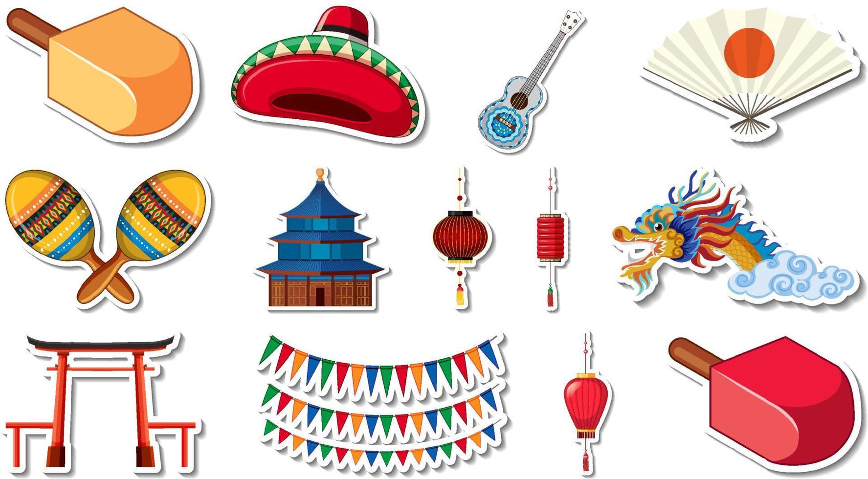 Set of different traditional objects vector