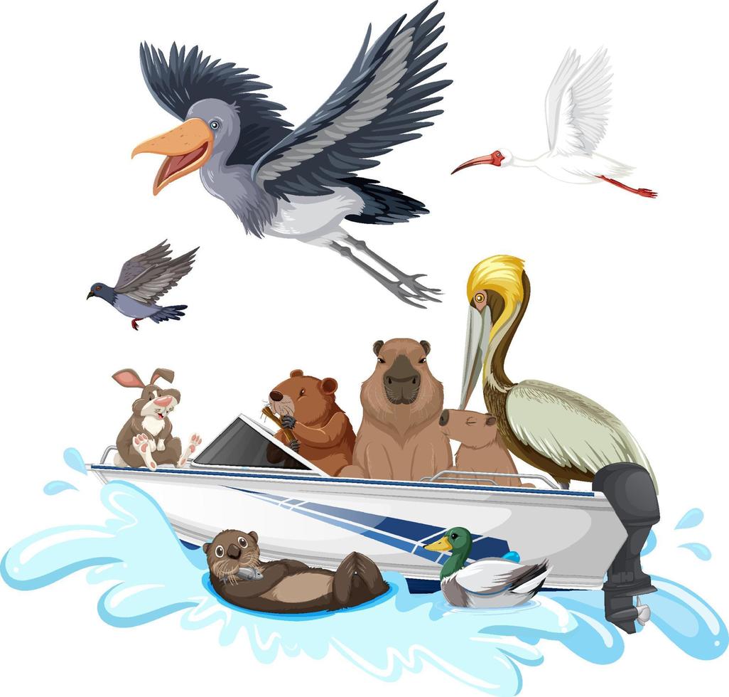 Many animals on the boat vector