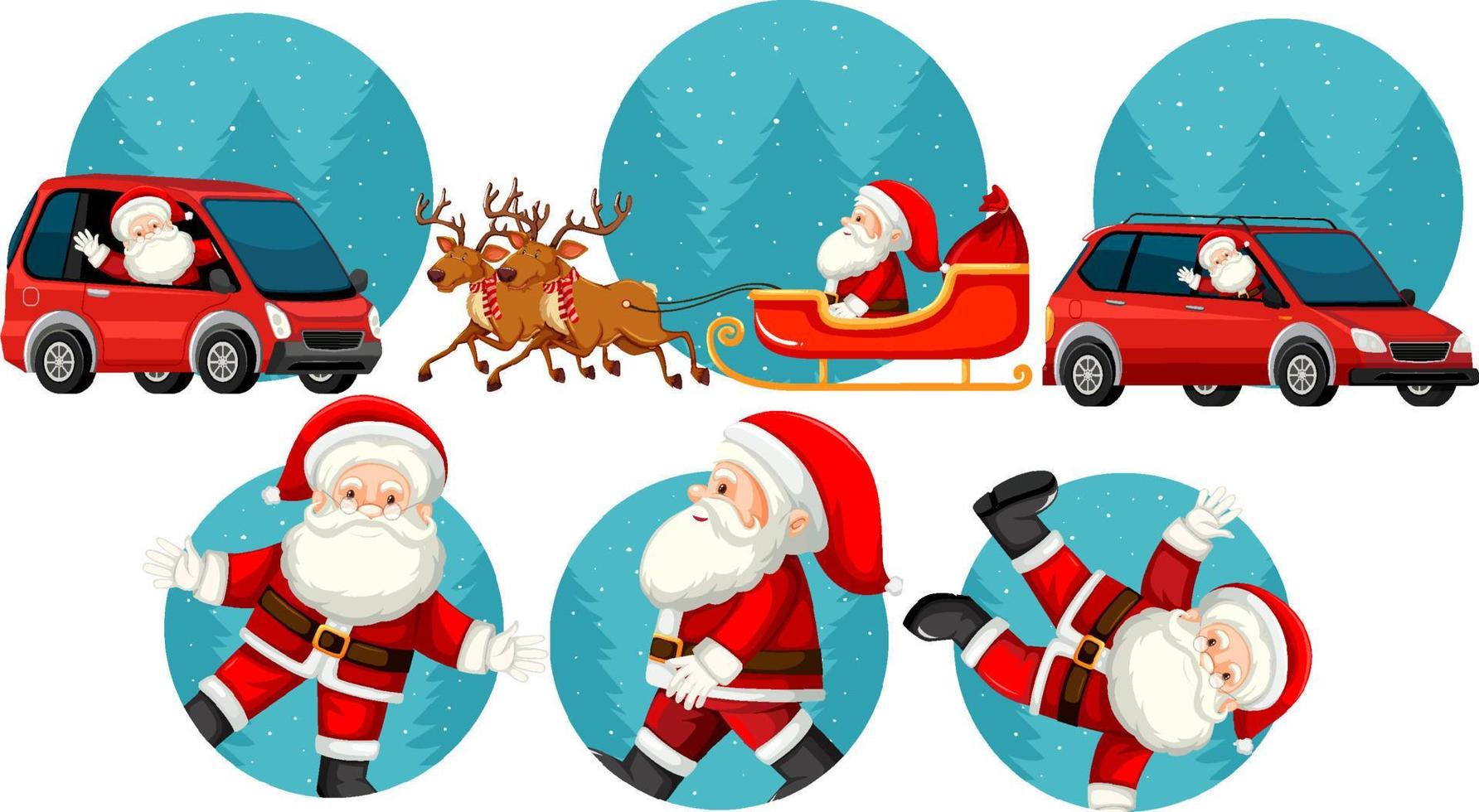 conjunto de tema navideño con santa, coche vector