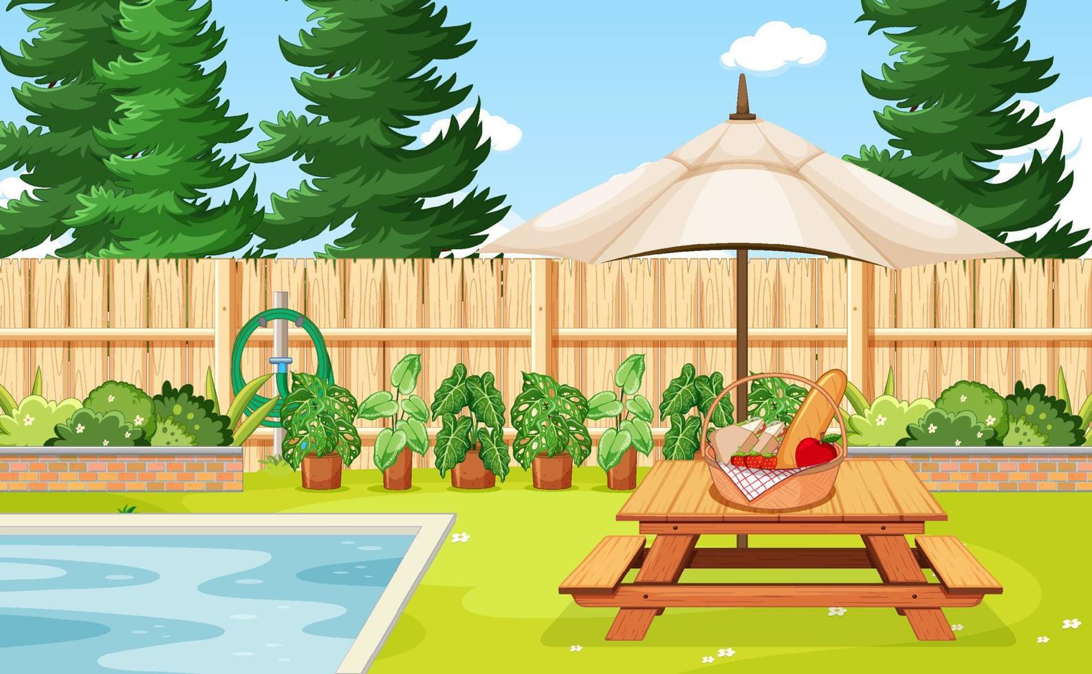 Scene of backyard with a fence vector