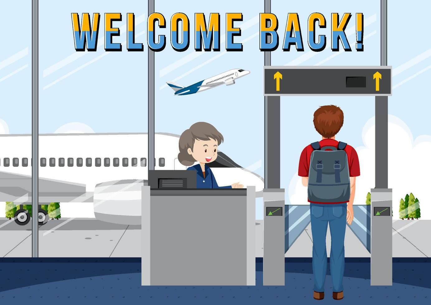 Welcome Back typography design with passenger on boarding vector