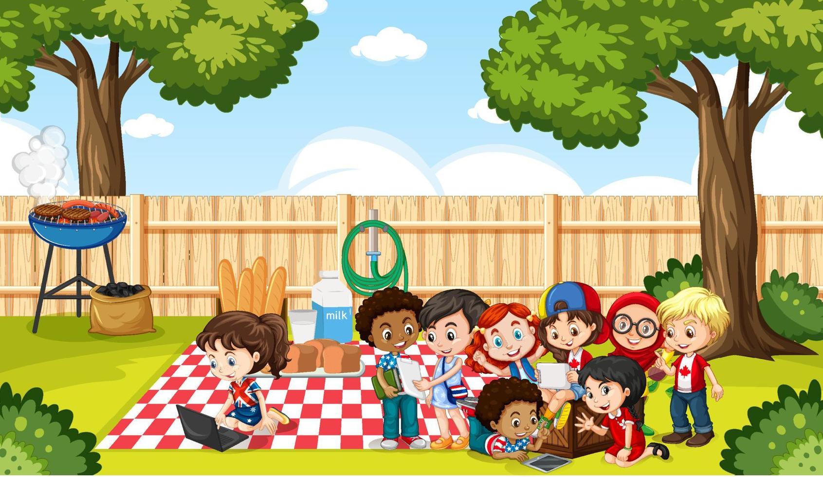 Scene with children in the park vector