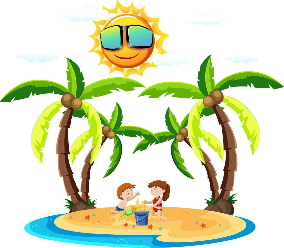 Tropical island with people on vacation vector