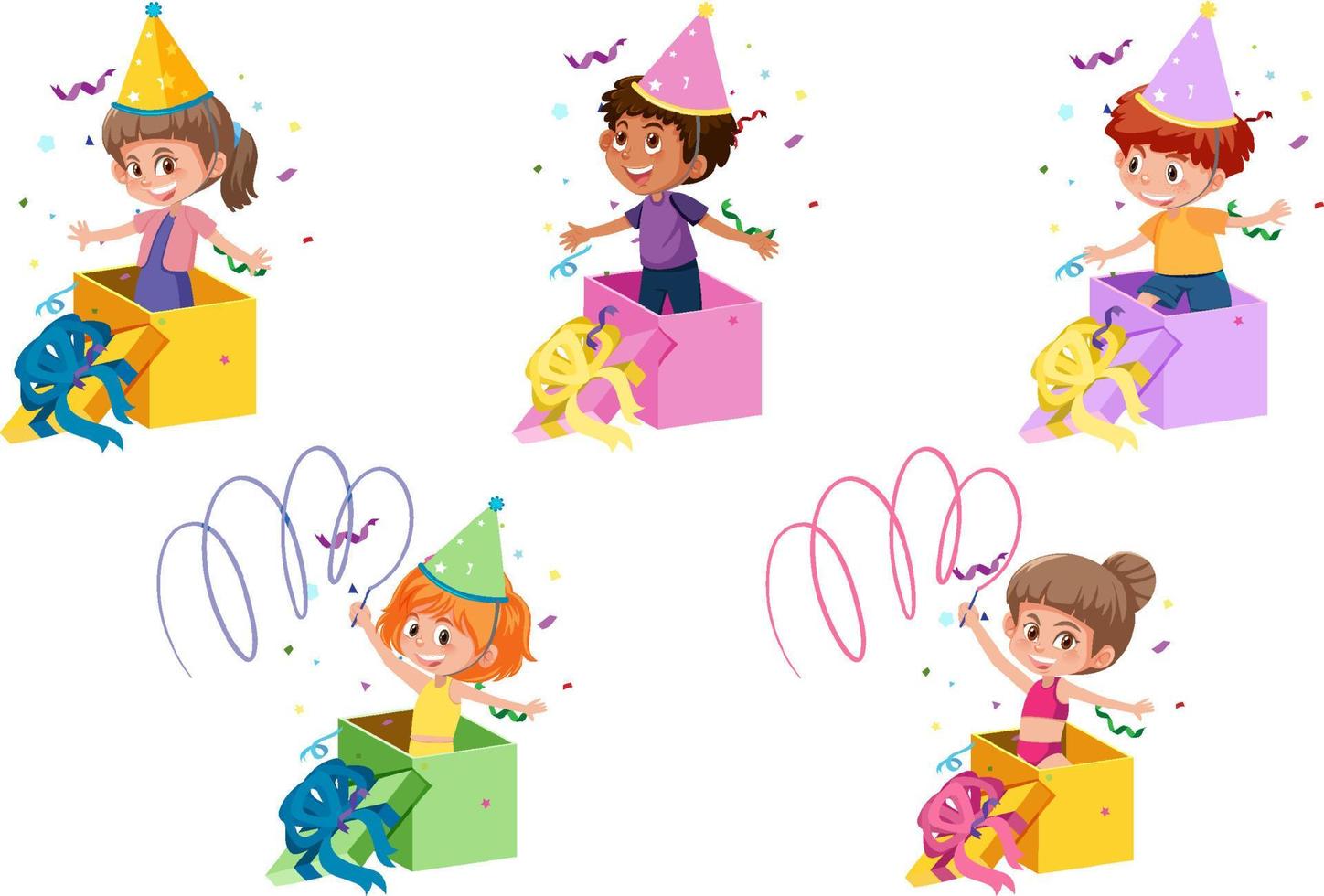 A set of kids boy and girl in the present box vector