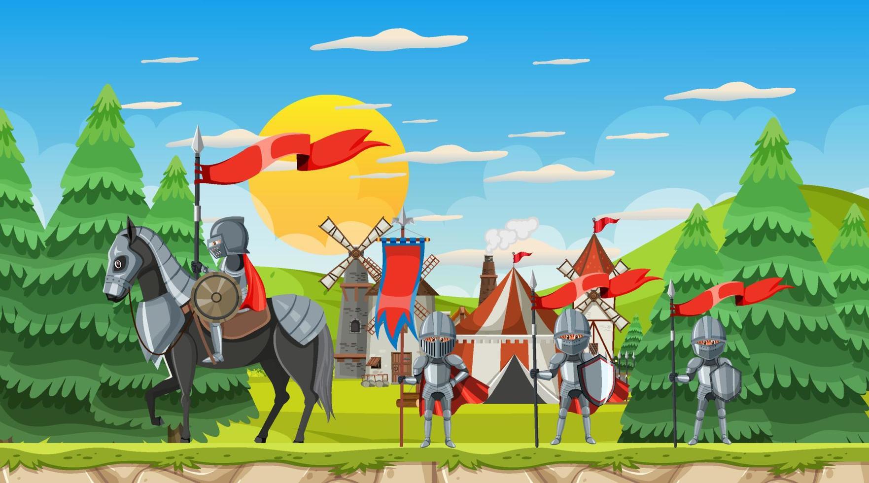 escena del campamento militar medieval vector