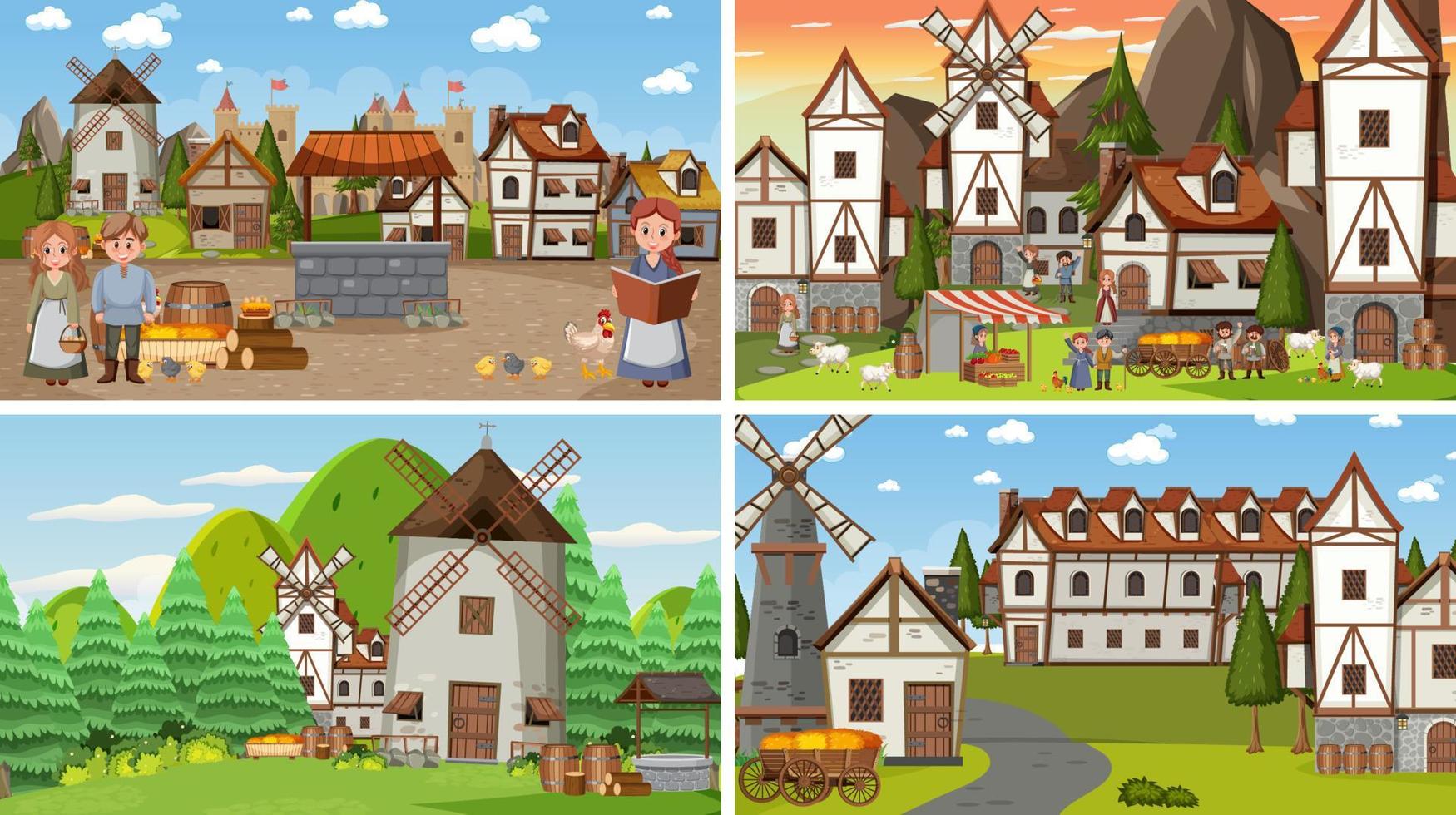 Set of different scene medieval vector