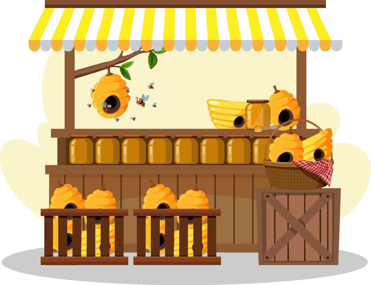 Flea market concept with honey stall shop vector