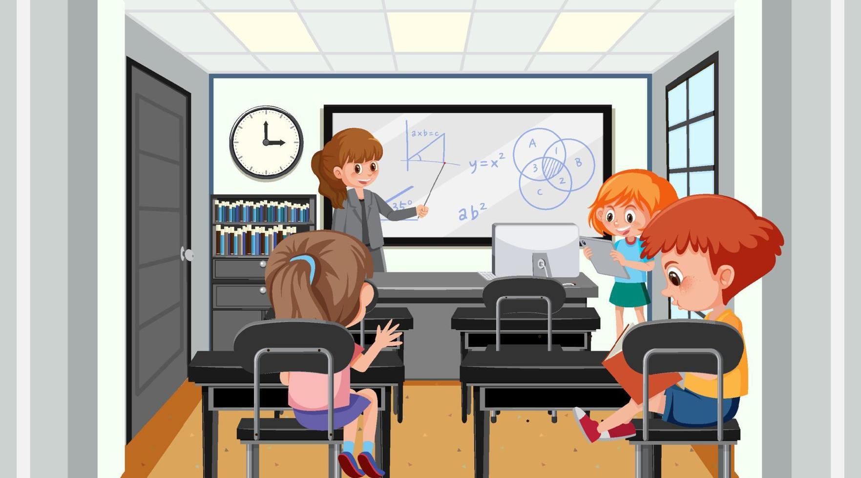 aula de la escuela con niños estudiantes vector