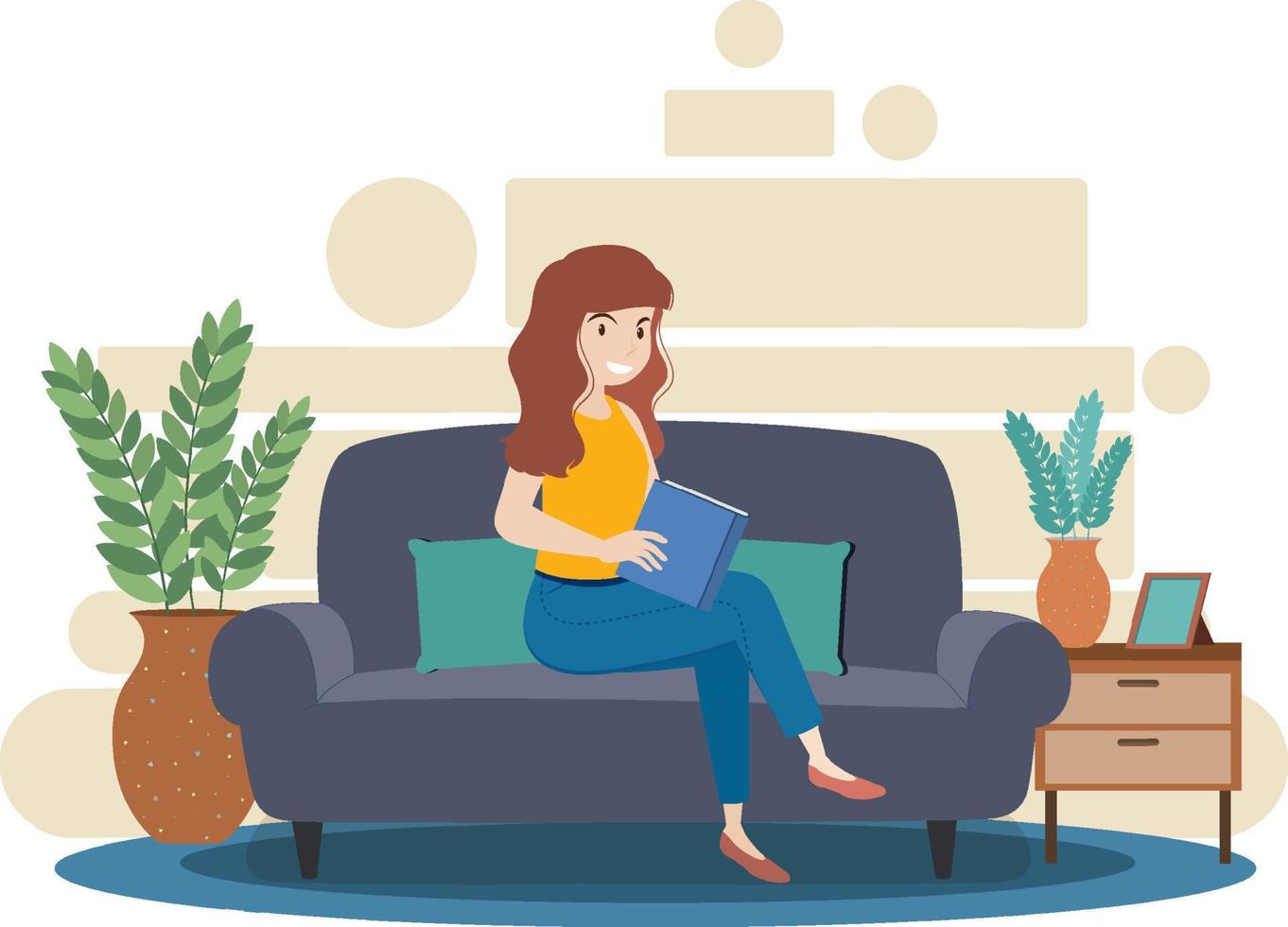 A woman spending time in the living room vector