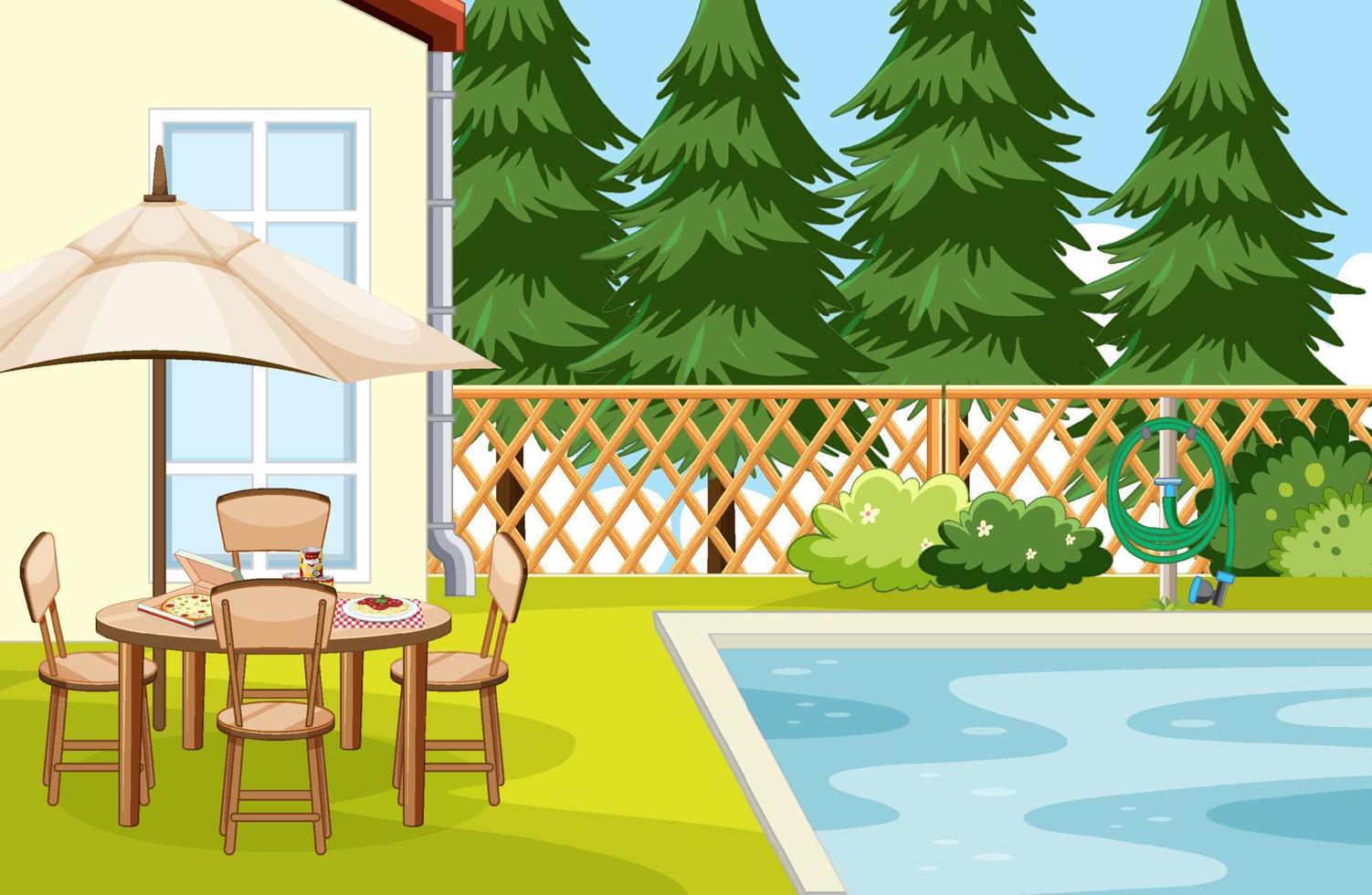 Scene of backyard with a fence vector