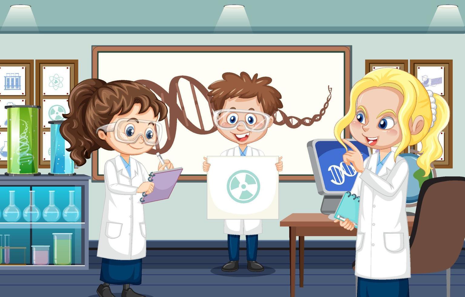 Science laboratory for chemical experiments with scientist vector