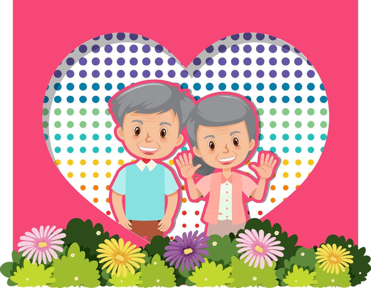 Cute old couple in love postcard vector