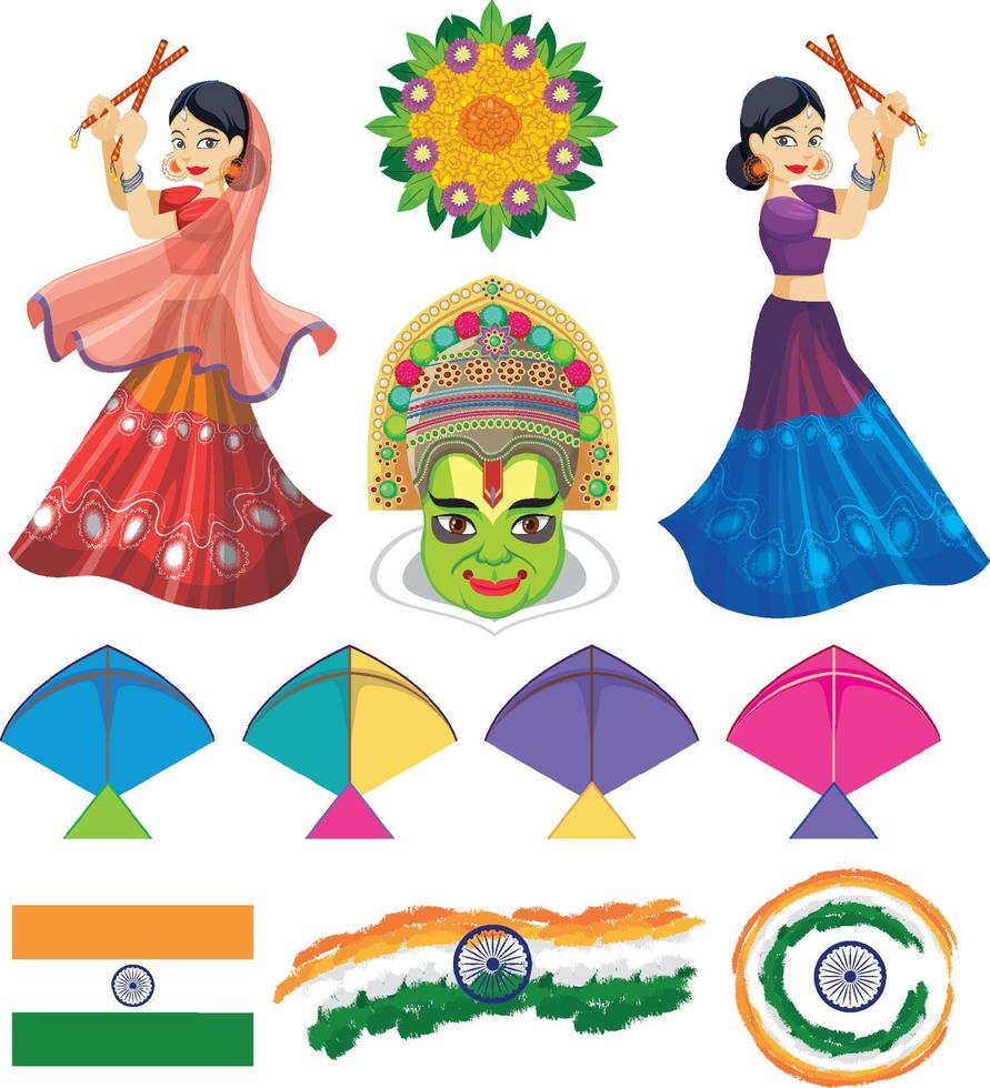 Set of Indian Hindu object decoration vector