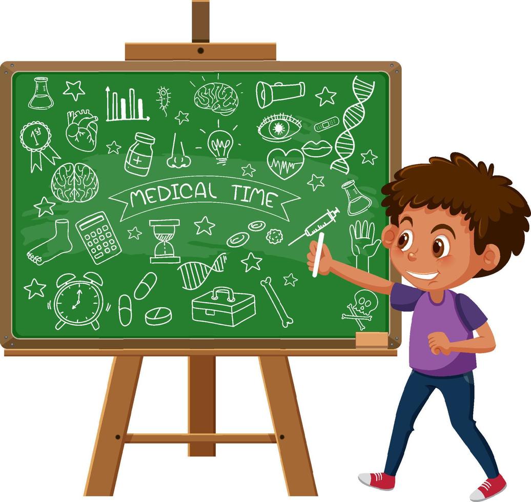 Hand drawn doodle icons on chalkboard vector