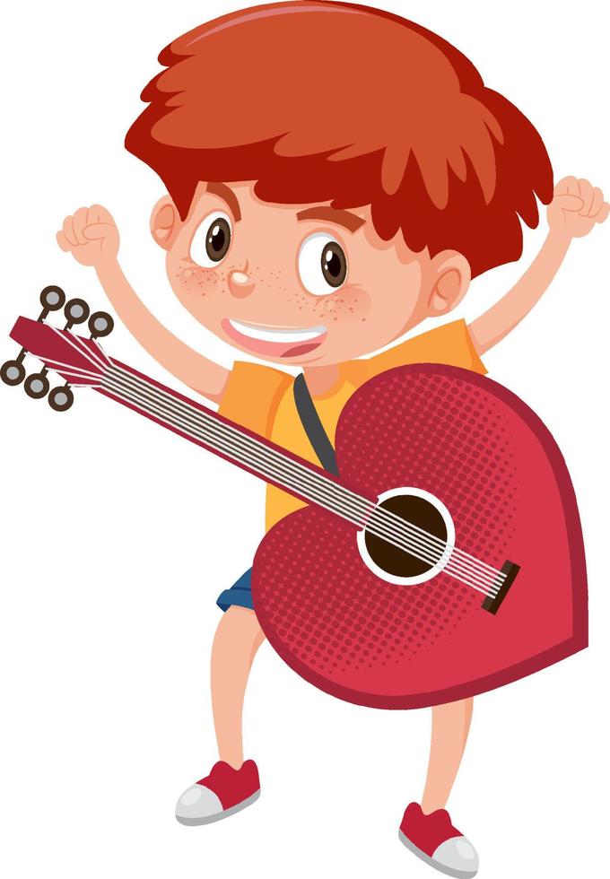 A boy playing his red heart guitar vector