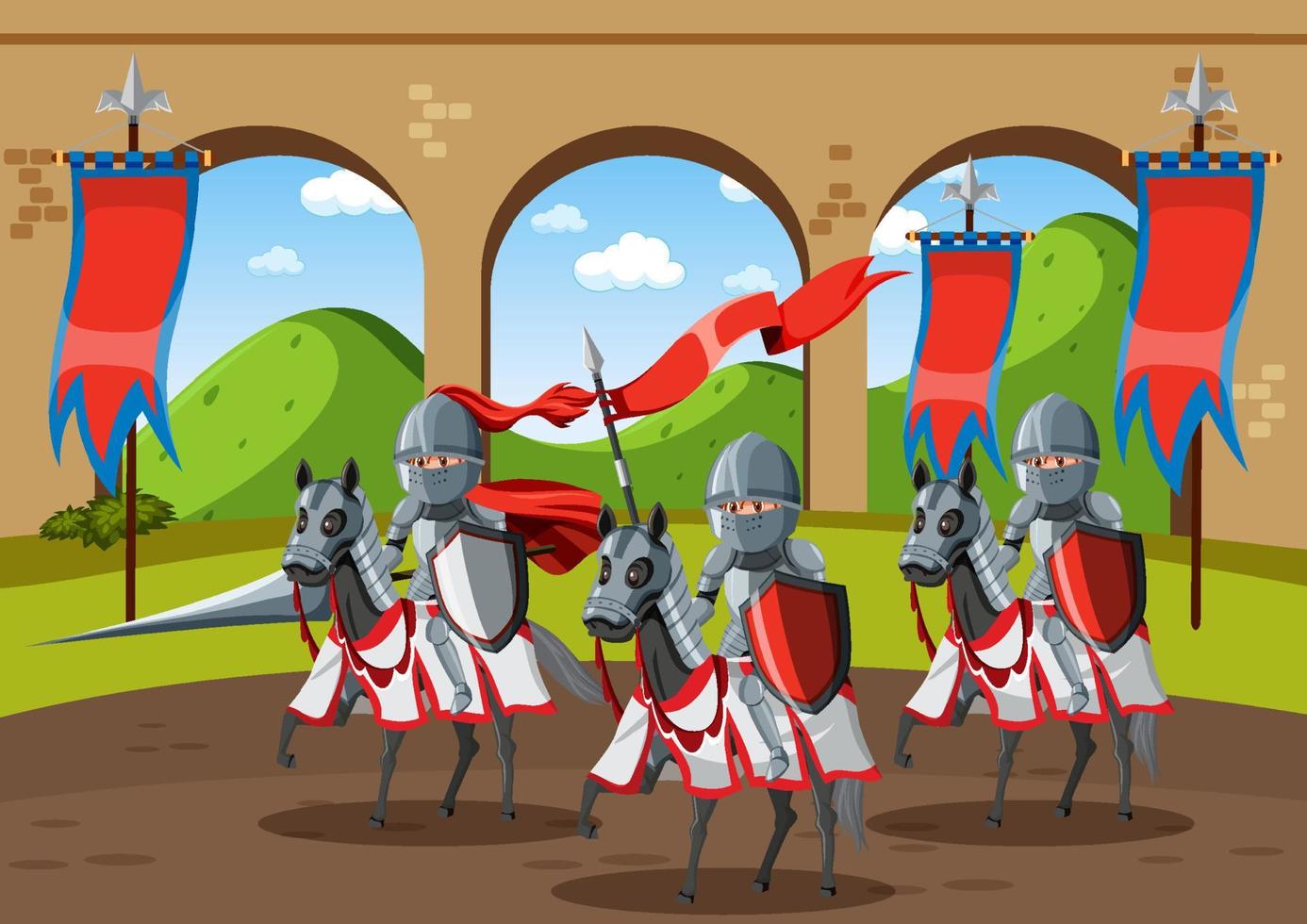 Medieval armoured knights group vector