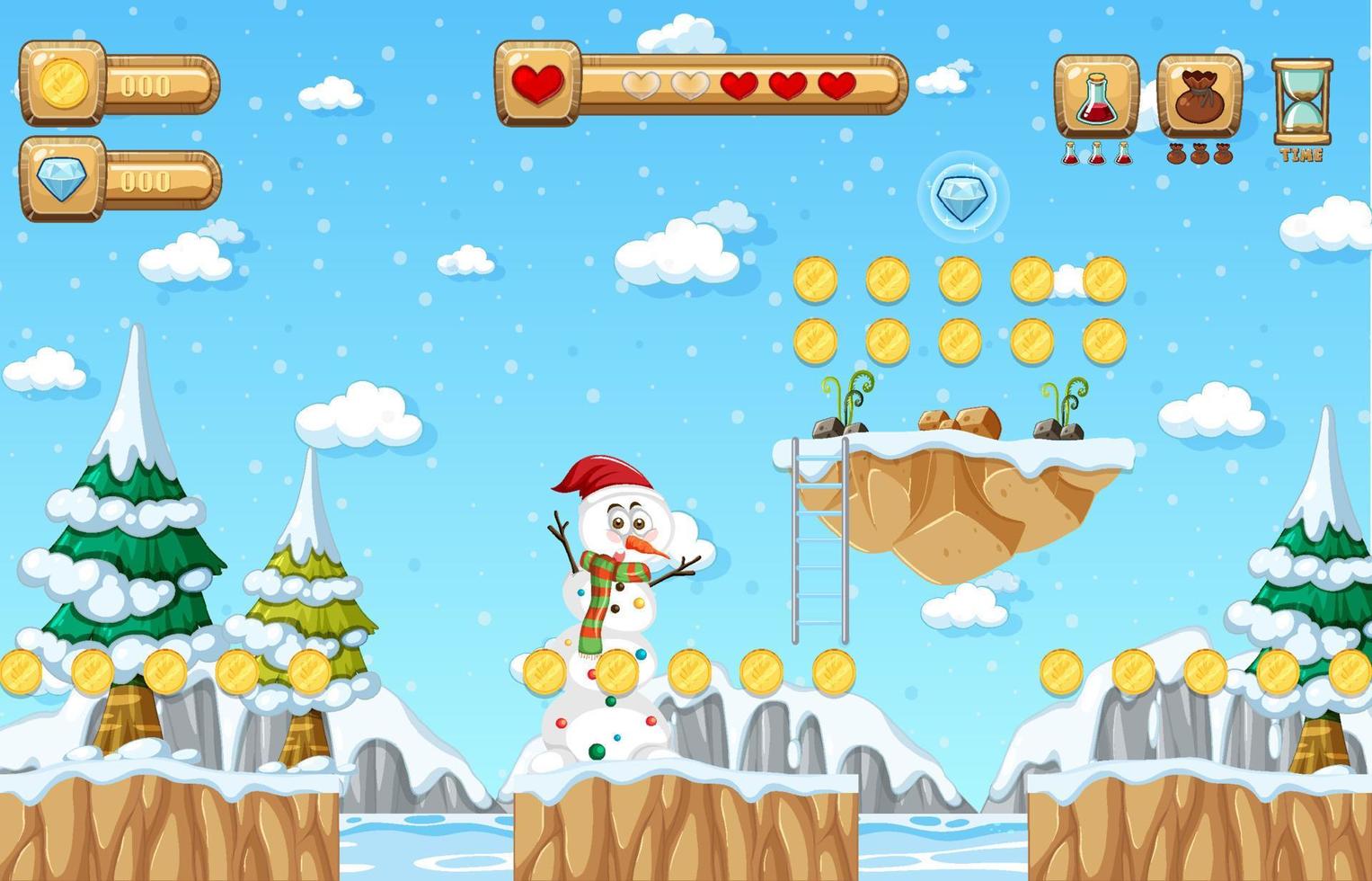 Game Template Snow Falling Scene vector