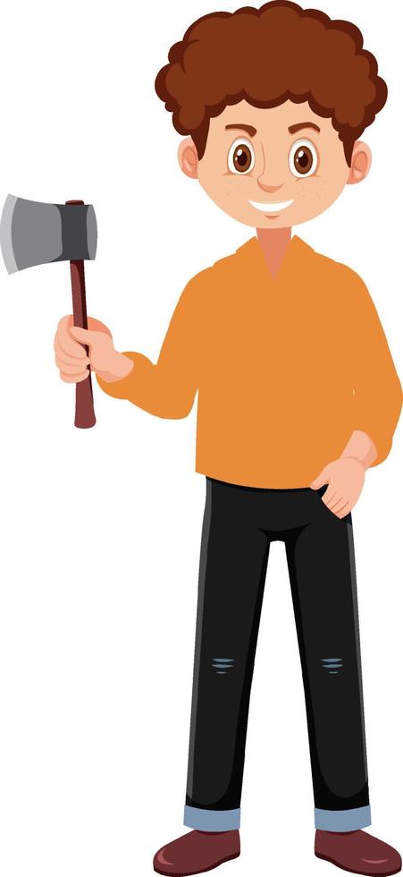 A man holding ax cartoon character on white background vector