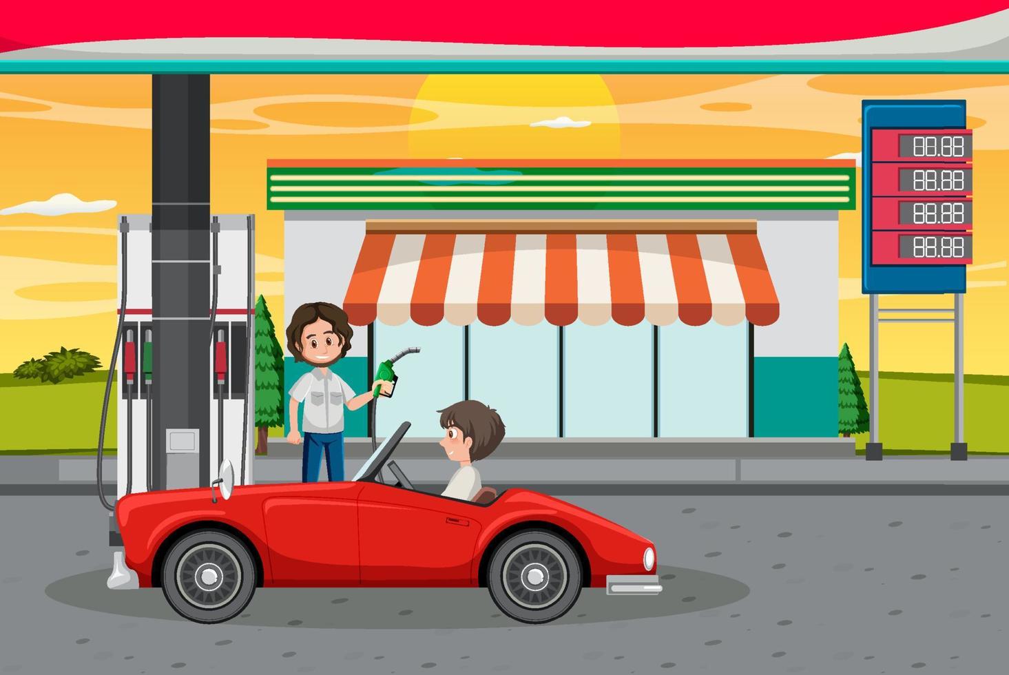 Gas station cartoon scene vector
