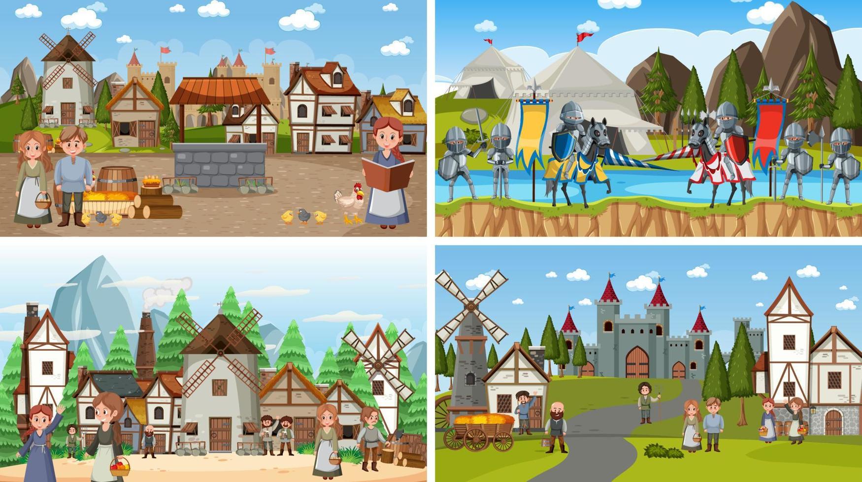 Set of different scene medieval vector