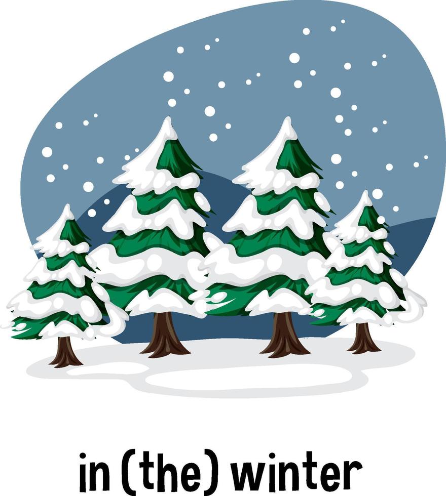 English prepositions of time with winter scene vector