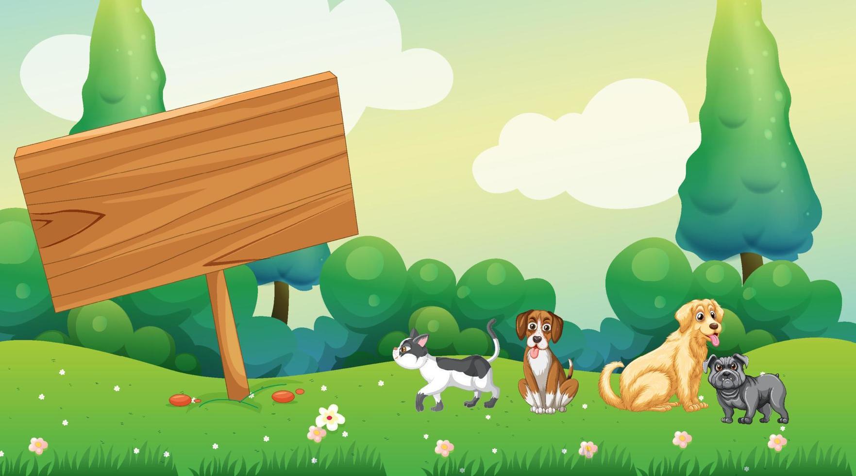 Set of different domestic animals in nature park vector