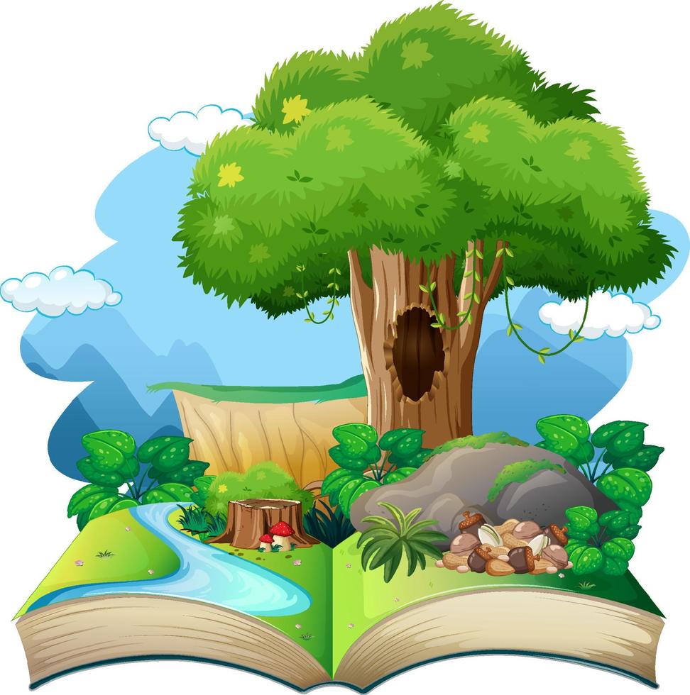 Open book with nature landscape vector